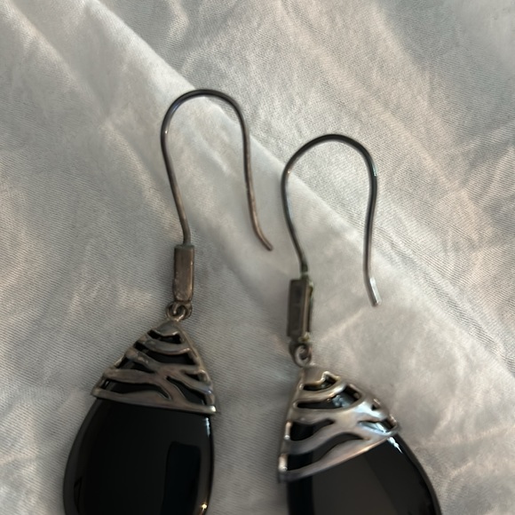 Vintage David Sigal 925 Sterling Onyx Ruby Earrings - Picture 5 of 14